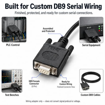 UHUZZ 1PCS DB9 Female Breakout Connector, Solderless 9-Pin D-Sub RS232 Serial Adapter with Screw Terminals, Protective Housing, Long Screws and Tail Pipe for PLC, Modem, Industrial Equipment