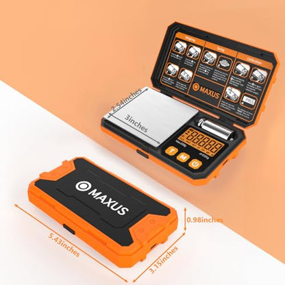 MAXUS Pocket Scale, 200g x 0.01g, with 50g Calibration Weight and USB Cable - color: Orange