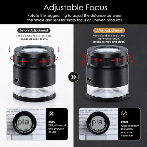 10X Rechargeable Jewelers Loupe Magnifier with LED Lights and 3 Reticle Scales, 25 mm Field of View, Adjustable Focus LED Scale Loupe Jewelry Magnifying Glass for Gems, Coins, Watch, Stamps, Plants - color: 3 Glass Reticle Scale