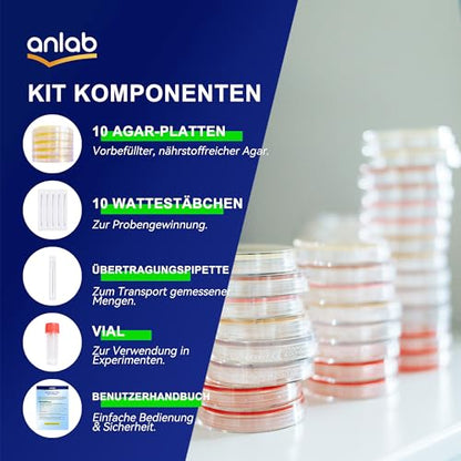 Nutrient Agar Petri Dishes Science Project Kit | Pre-Poured Agar Plates and Cotton Swabs for Science Experiments | Bacteria Science Kit - Sealed Separately (Items of 10)