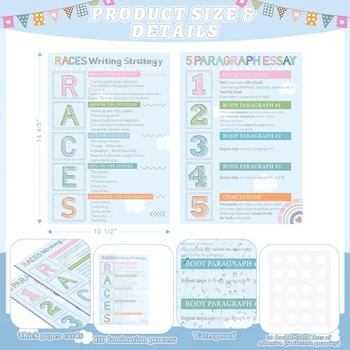 Races Writing Strategy Posters Set of 2 for Classroom Decorations, Back to School Parts of Speech Writing Process Poster Wall Decor for Primary Middle High School English Teacher Must Haves Supplies - style: Writing