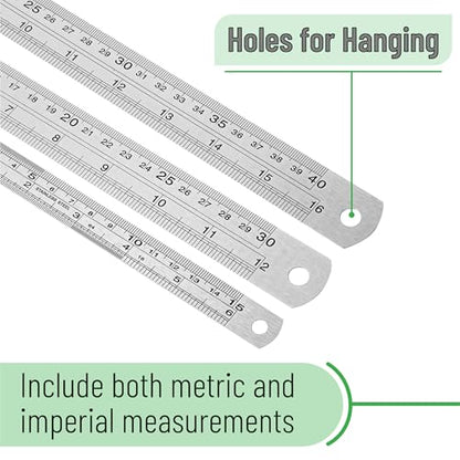 Mr. Pen- Metal Straight Edge Ruler, 3 pcs, 6", 12", 16" - color: Silver, size: 6, 12, 16 inch