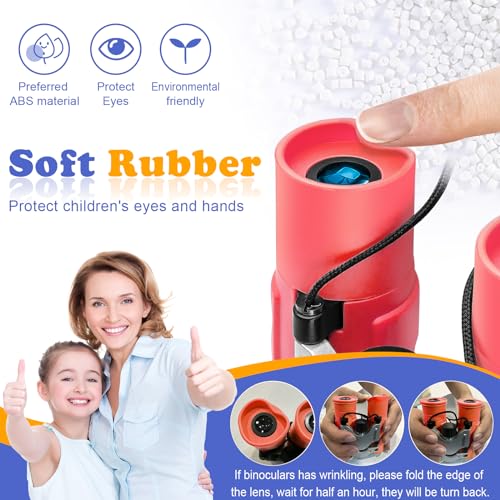 Real Binoculars for Kids Gifts for 3-12 Years Boys Girls 8x21 High-Resolution Optics Compact Toy Binocular for Bird Watching,Travel, Camping - color: Rose