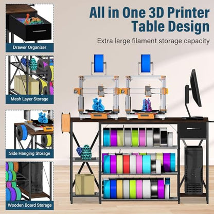 3D Printer Stand with Filament Storage, 4-Tier Heavy Duty Printer Table - color: Brown