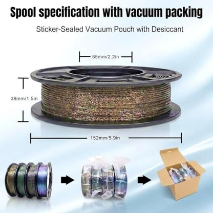 Galaxy PLA Filament 1.75mm, NEW Multi Color Glitter, 4 Pack