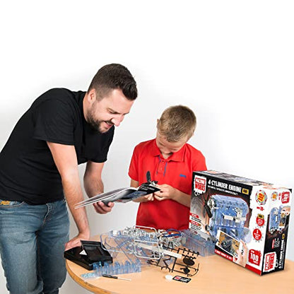 Machine Works Build Your Own Visible Model Engine Toys - Replica Model Building Kit 100+ Pieces- Features Working Sounds and Illuminiation, Internal Combustion Mechanics, Physics, STEM (4-Cylinder) - style: 4-Cylinder