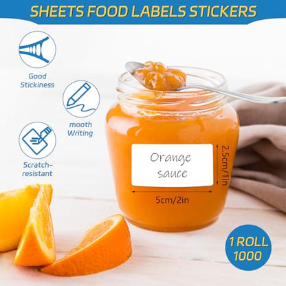 1000 Removable Freezer Labels, 1" X 2" Waterproof Food Container Stickers