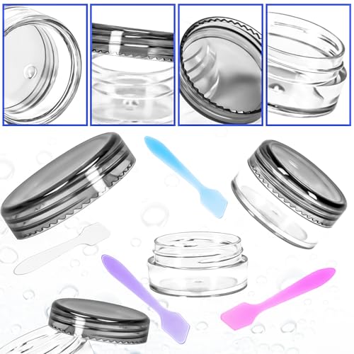 100 Pcs 5g Empty Plastic Containers with Black Lids,Mini Makeup Sample Containers, Small Sample Pot Jars Round Cosmetic Jars with Mini Spatulas for Liquid Sample Powder Creams Lotions - color: Black, size: 100PCS