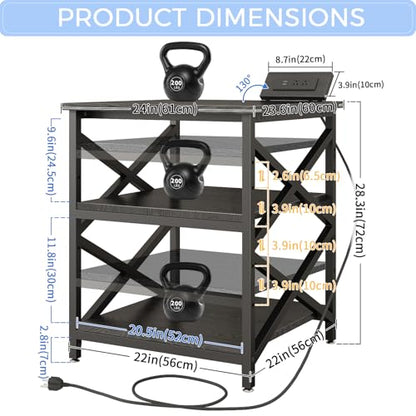 METYERRY 24"x23.6" Large Printer Stand with Power Outlet, 3 Tier Cart - color: Black