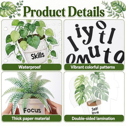 Plant Bulletin Board Decorations Set Inspirational Greenery Eucalyptus Classroom Decor What Will You Grow Today Growth Mindset Paper Cutouts for Back to School Teacher Home Wall Door Party Supplies - style: Plant