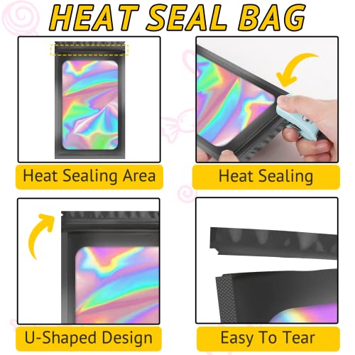 100PCS Resealable Holographic Bags, Jewelry Bags|Black,2.4x3.9in - color: Black, size: 2.4x3.9 Inch