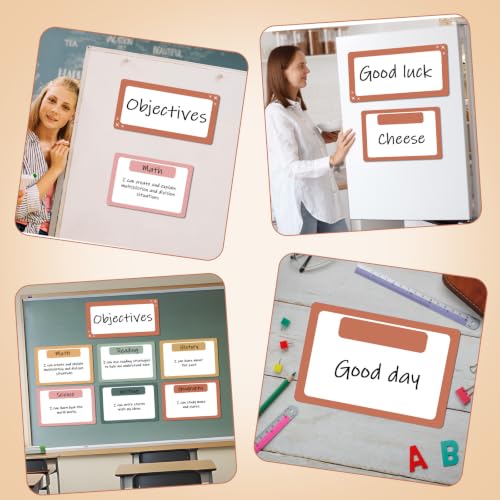 7 Pack Magnetic Write & Wipe Paper Organization Chart, Retro Blank Dry Erase Objectives Labels Learning Magnets with 1 Black Pen & 30x20cm Back Card - style: Retro