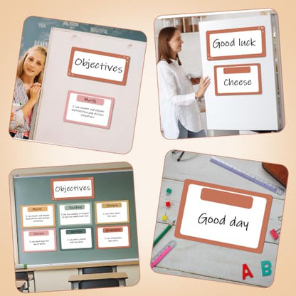 7 Pack Magnetic Write & Wipe Paper Organization Chart, Retro Blank Dry Erase Objectives Labels Learning Magnets with 1 Black Pen & 30x20cm Back Card - style: Retro