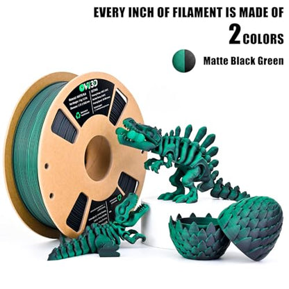 OVV3D Dual Color PLA Filament 1.75mm, Black Green Matte PLA 3D Printer Filament, Multi Color Change 3D Printing Filament for Most FDM 3D Printer, 1kg Spool - color: Matte Black Green