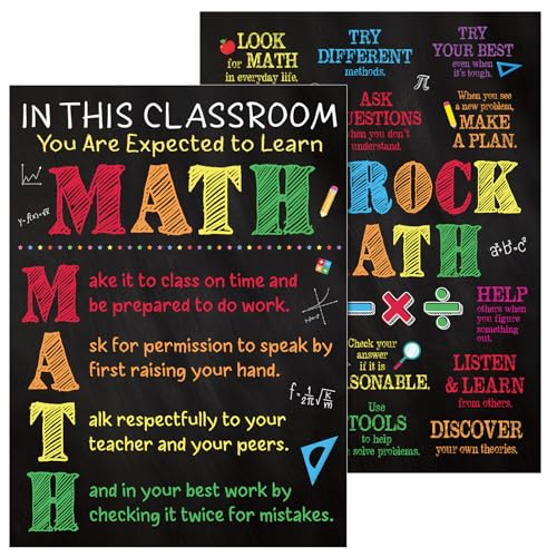 COCHIE Math Posters Set for Classroom Decorations, Back to School Math Class Rules Poster Wall Decor for Primary Elementary Middle High School Teacher Must Haves Supplies - 14 4/5"x11" - style: Math