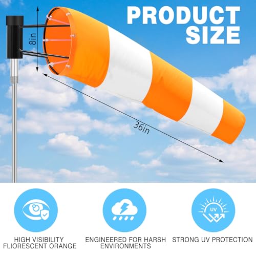 Threlaco 1 Set Heavy Duty Airport Windsock,8x36 Wind Socks,Orange White - color: Orange and White, size: 8" X 36"