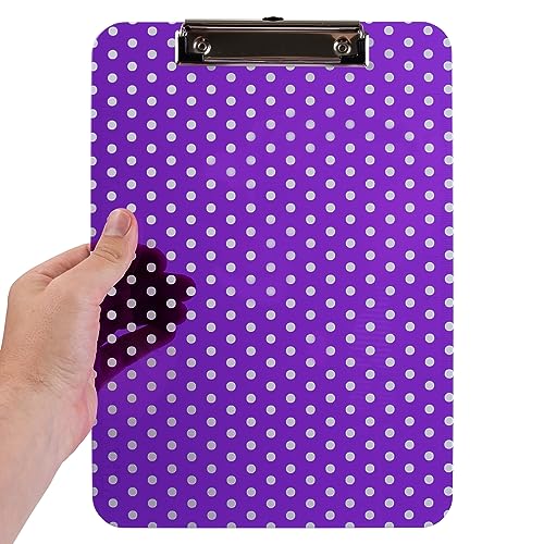 JAM PAPER Plastic Clipboards with Low Profile Metal Clip - Letter Size (9 x 12.5) - Purple Polka Dot - Clip Board Sold Individually - color: Purple Polka Dot, size: Single Clipboards