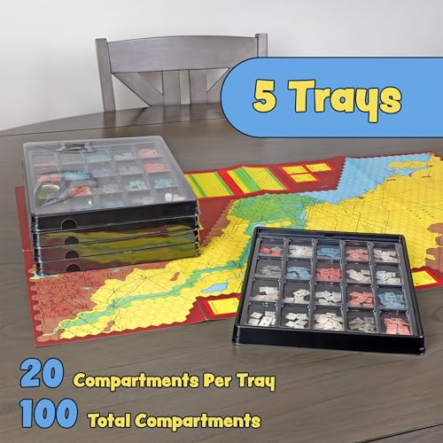 Flying Buffalo Game Piece Counter Trays (5-Pack); War Game and Board Game Storage Sorting Organizers, Playthos Collection