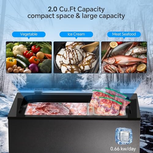 Kismile 2.0 Cubic Feet Chest Freezer, Compact Deep Freezer for Home, Black - color: Black, size: 2.0 Cu.ft