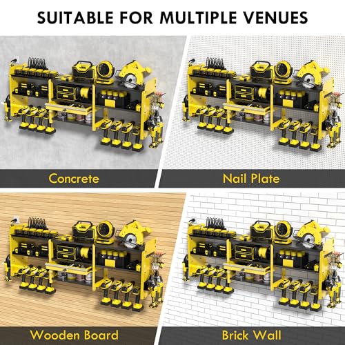 KSVO Large Power Tool Organizer Wall Mount with Locking Drawers, Yellow - color: Yellow