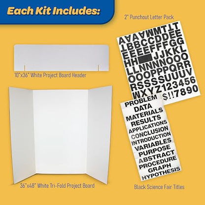 Flipside Products 36" x 48" Project Board Kit, 2 Pack, Science Fair Display Boards with Headers, Titles & Punch-Out Letters, Large Tri-Fold Boards for School Projects, Classroom Displays & Events