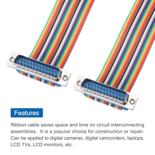 MECCANIXITY 4 Pcs IDC Rainbow Wire Flat Ribbon Cable DB25 Male to DB25 Male 11.8 Inch Length 2.54mm Pitch Breadboard Jumper Wires for Electronic Projects - size: 11.8 Inch, style: DB25 Male to DB25 Male