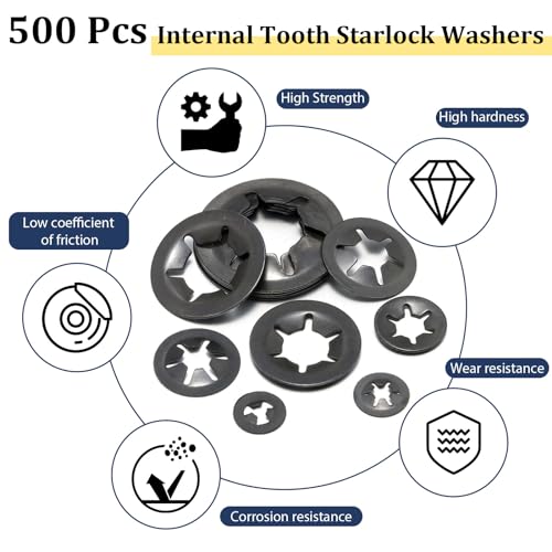 Internal Tooth Starlock Washers Push Nut Assortment (M2.5-M12) 500Pcs - size: Internal Tooth Star Lock Washers