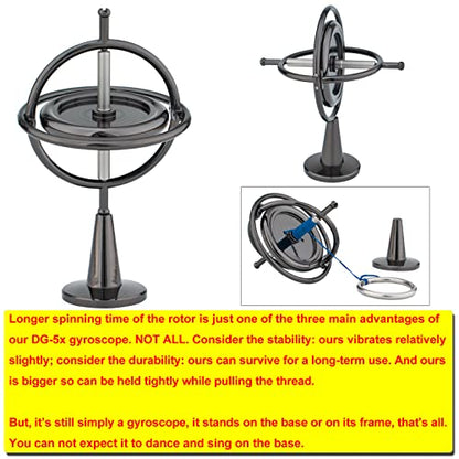 DjuiinoStar Heavy Duty Gyroscope (CNC Machined Solid Steel Rotor): Stable&Robust (Pass 2nd Floor Drop Test); Long Spin Time (More Tricks); Premium Fidget Toy, Magic Anti-Gravity Gear DG-5PROLite-02 - color: Black + Black