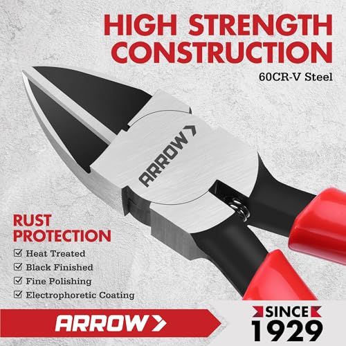 ARROW 7" Precision Wire Cutters, Precision Flush Cut Diagonal Pliers - size: 7 Inch