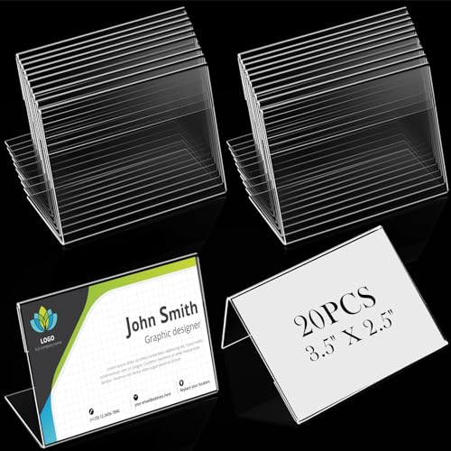 Teling 20 Pcs 3.5x2.5 Mini Acrylic Sign Holder Slant Back Display Stands