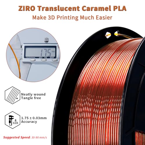 ZIRO Semi-Transparent PLA Filament,Fit Most FDM Printer, 1.75mm 1KG Caramel - color: Translucent-caramel