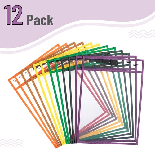 Mr. Pen- Reusable Dry Erase Pocket Sleeves, 10" x 14", 12 Pack, Colorful - color: Vintage, size: 12 Pack