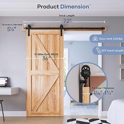 EaseLife 6 FT Heavy Duty Sliding Barn Door Hardware Track Kit,Basic J Pulley,Slide Smoothly Quietly,Easy Install (6FT Track Kit for 30"~36" Wide Single Door) - size: 6 Feet