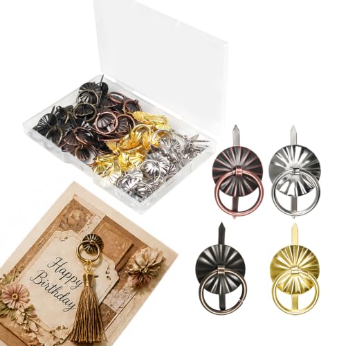 Metal Brad Fasteners with Decorative Pull Rings, 40Pcs 4 Colors 19mm Dia - color: Large 4 Colors 40Pcs
