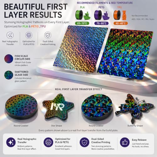 2 Pack 235x235mm Holographic Build Plate and Textured PEI Sheet for K1/K1C - size: 235x235mm-2pcs