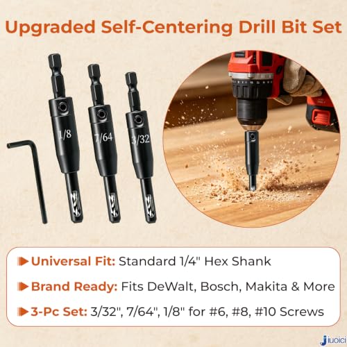 Upgraded Self-Centering Hinge Drill Bit, VIX Bit Set, High Speed Steel - color: Black, size: 3-Pc Set (3/32", 7/64", 1/8")