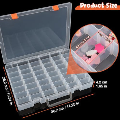 Large 48 Grids Clear Plastic Organizer Box with Adjustable Dividers - color: Clear -- 1PCS