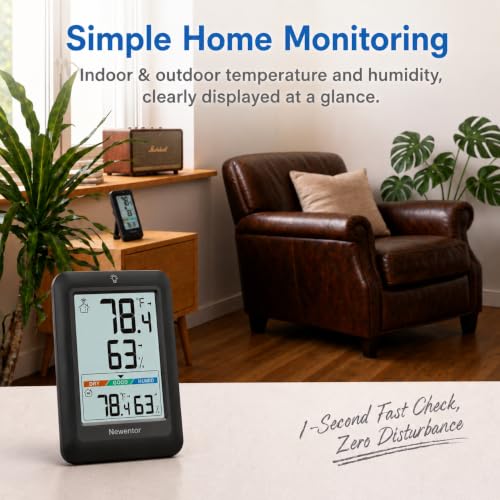 Newentor Indoor Outdoor Thermometer Wireless with 24H/48H/ALL-TIME High Low - color: Black, size: with 1 sensor