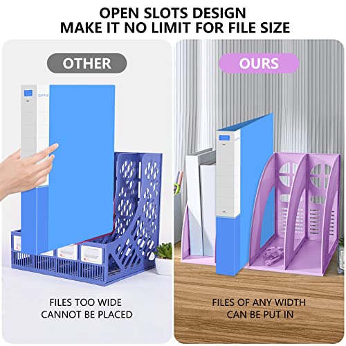 SAYEEC Sturdy Magazine Holder 4 Compartments Plastic Desktop File Organizer File Dividers Office Organizer Storage Document Magaizne Rack Display Box (Purple) - color: Purple-4 Sections
