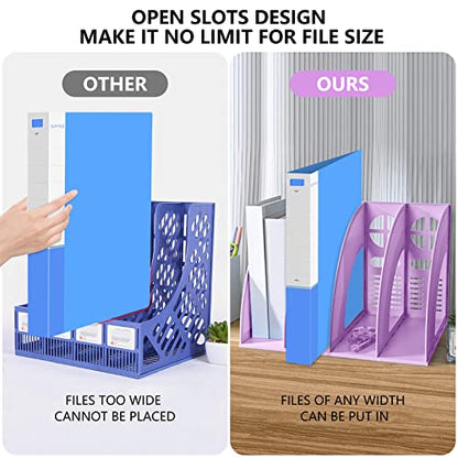 SAYEEC Sturdy Magazine Holder 4 Compartments Plastic Desktop File Organizer File Dividers Office Organizer Storage Document Magaizne Rack Display Box (Purple) - color: Purple-4 Sections