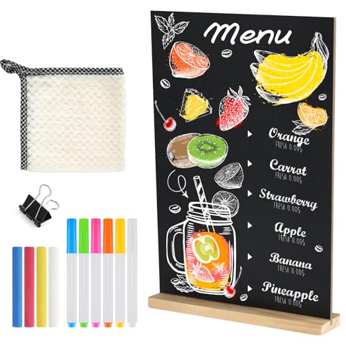 NEBURORA 1 Pack 8 x 12 Inches Tabletop Small Chalkboard Sign with Wood Base Reusable Double-Sided Message Boards Menu Chalkboard Stand for Kitchen Wedding Coffee Shop bar Restaurant - size: 8"W x 12"H