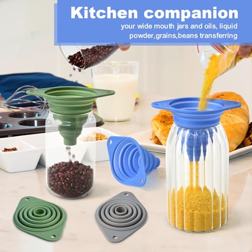 Kitchen Funnel Set 3 Pack,Funnels for Kitchen Use Filling Bottles,Silicone Funnel Collapsible,Small Funnels for Filling Small Bottles - size: 3 Pack-Blue,Green,Gray
