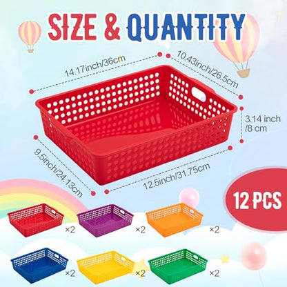 Geetery 12 Pack Classroom Storage Baskets with Handle,Rainbow Color - color: Rainbow Color