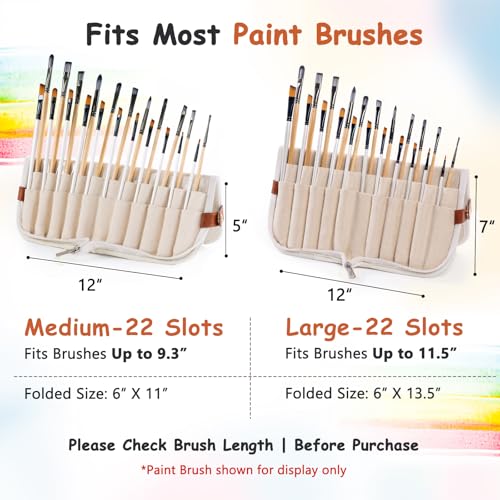 Stand Up Paint Brush Holder Case, 22-Slot Paintbrush Storage Bag Pop-Up - color: Natural, size: Medium 6*11"
