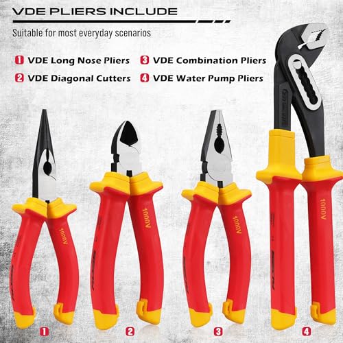 Insulated Screwdriver & Pliers Set: 14-Piece VDE Insulated Set 1000V Insulated Electrician Tool Set with Magnetic Phillips, Slotted Screwdrivers and Insulated Pliers - color: 14 Pcs Vde All-in-one - Pliers