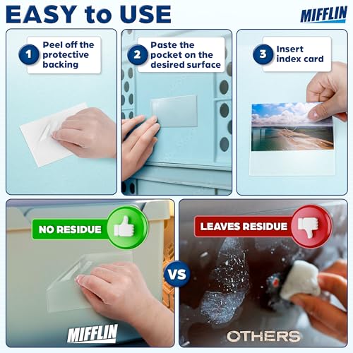 Mifflin-USA - Index Card Holder - 2x3.5”, 30 Pack - Clear Self-Adhesive Pockets - Label Holders for Organizing Storage Bins & Containers - Plastic Sleeves for Protecting Cards & Labels - size: 2x3.5” (Pack of 30)