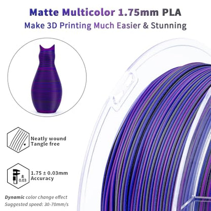ZIRO Dynamic Color Change PLA, for 3D Printing, 1KG Spool, Indigo Stripes - color: Indigo Stripes (Matte)