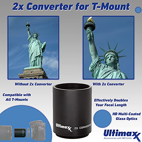 Ultimaxx 500mm f/8 (1000mm w/ 2X Converter) Preset Telephoto Lens Kit for D7500, D610, D750, D800, D810, D850, D3100, D3200, D3300, D3400, D5100, D5200, D5300, D5500, D5600, D7100, D7200 & More