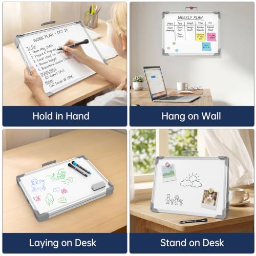 TSJ OFFICE Small Dry Erase White Board - 12" x 16" Mini Easel Desktop Double Sided Whiteboard, Portable Magnetic Board on Table Top with Holder for Drawing, Teacher Instruction, Memo Board - color: Gray