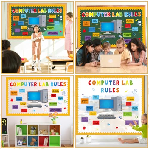 Computer Lab Rules Bulletin Board Decoration Set Science Classroom Decoration Computer Motivational Paper Cutouts for Back to School Home Wall Door Party Supplies - style: Computer lab